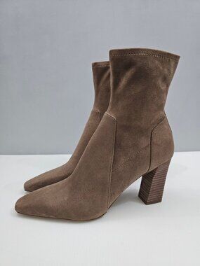 Dolce Vita Lilo Sock Ankle Boot Womens 11 Taupe Brown Stretch Block Heel Neutral